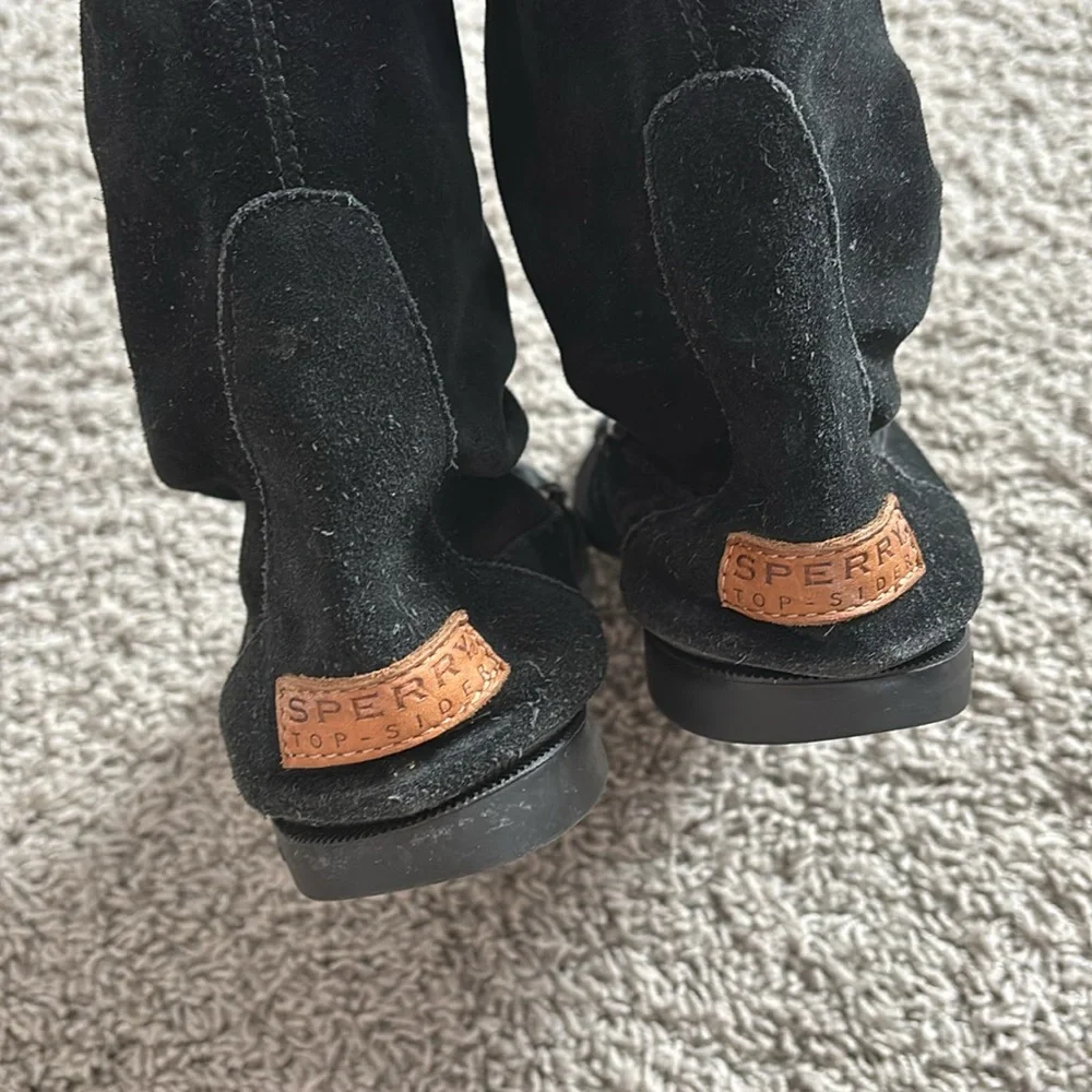 Sperry Top Sider Black Suede Knee-High mocassin Boots